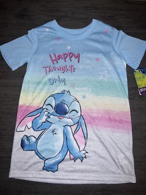Disney Stitch ''Happy Thoughts Only''  Short Sleeve Nightgown Girls' Size XS 4/5