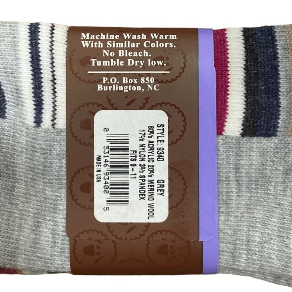 Wise Blend 美利奴羊毛灰色条纹袜,全新带标签 — 第 3/4 张图片