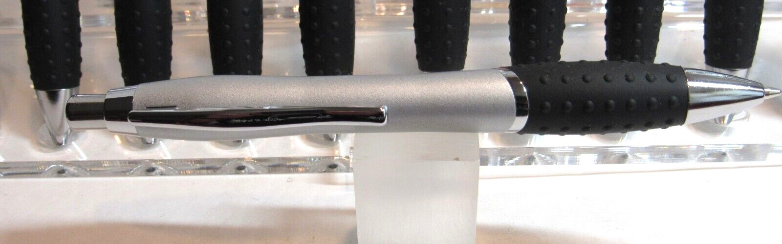 LOT OF 20 TERZETTI BUMP Silver Click Ballpoint Pen-Large Metal /Rubberized grip