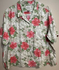 Field Manor Women’s Floral Short Sleeve Blouse 74% Silk Size XL