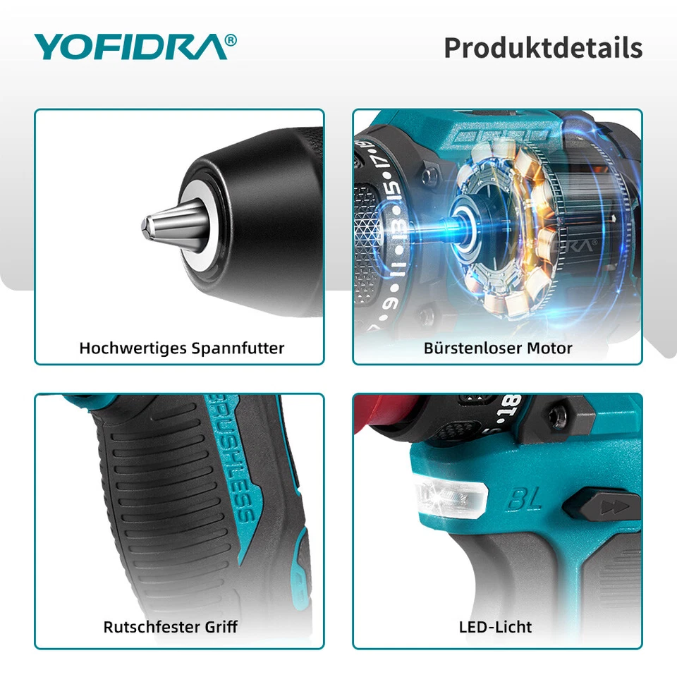 3 in 1 Akku-Schrauber Akkuschrauber Bürstenloser Bohrhammer mit 10mm Bohrfutter - Bild 3 von 4