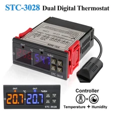 STC-3028 Dual LCD Digital Thermostat Temperature Humidity Controller AC110-220V