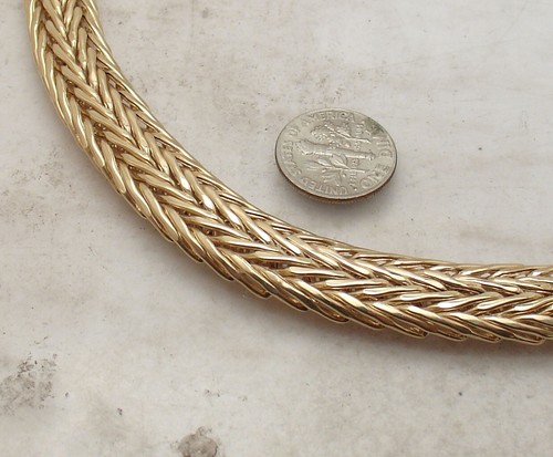 18" Technibond Bold Wheat Spiga Chain Necklace 14K Yellow Gold Plated Silver - Picture 5 of 6