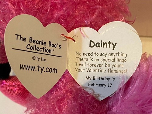 Ty Valentines Beanie Boo's Dainty the Pink Flamingo NEW Boo 6” 15cm MWMT Rare - Picture 2 of 10