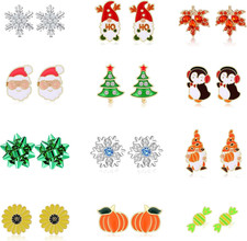 12 Pairs Hypoallergenic Christmas Thanksgiving Earrings Set for Girls Women Fall