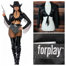 Forplay Costume Jacket XS S Sexy Cowgirl Fringe Sleeve Cropped Tie Front NWT 