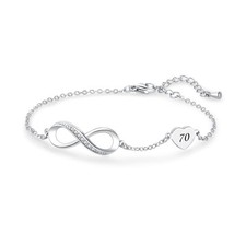 Silver Infinity Bracelet Heart Charm 70 Birthday Jewelry Gift for Daughter Women