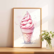 A4 Pink Soft Serve Ice Cream In A Cup Nursery Wall Art Print
