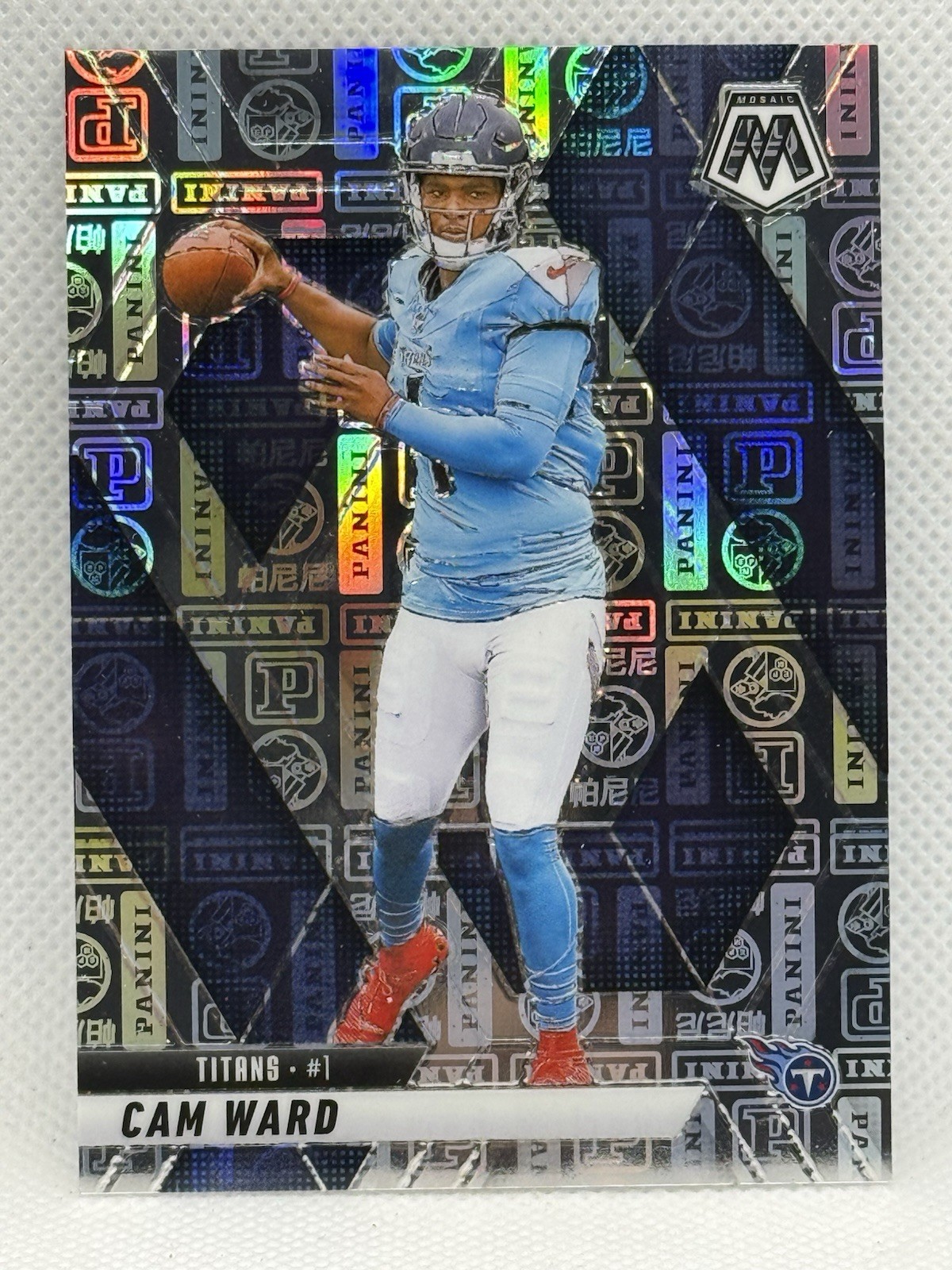 2025 Panini Mosaic #382 Cam Ward RC 090/149 Silver Knight Prizm SP Rookie