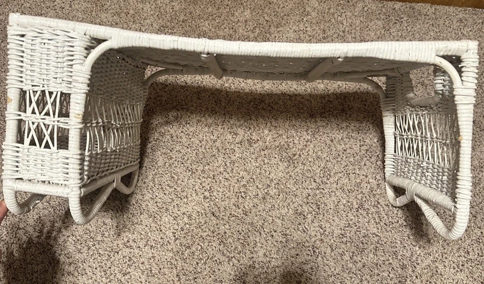 Vintage Wicker Bed Breakfast Lap Serving Tray with Magazine Holder - Image 2 of 4