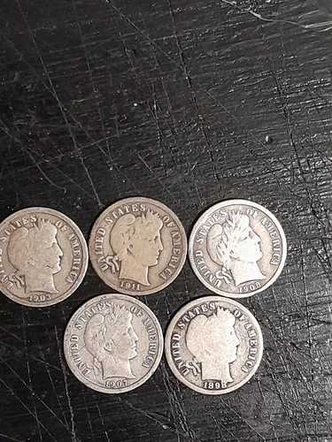 Barber Dimes Lot Of 5- 90% Silver - Lot#2