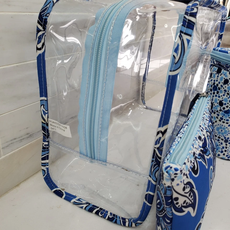 Set de 3 fundas de cosméticos a juego para bolsas de maquillaje Modella Designer azules y blancas XL Foto 4 de 4