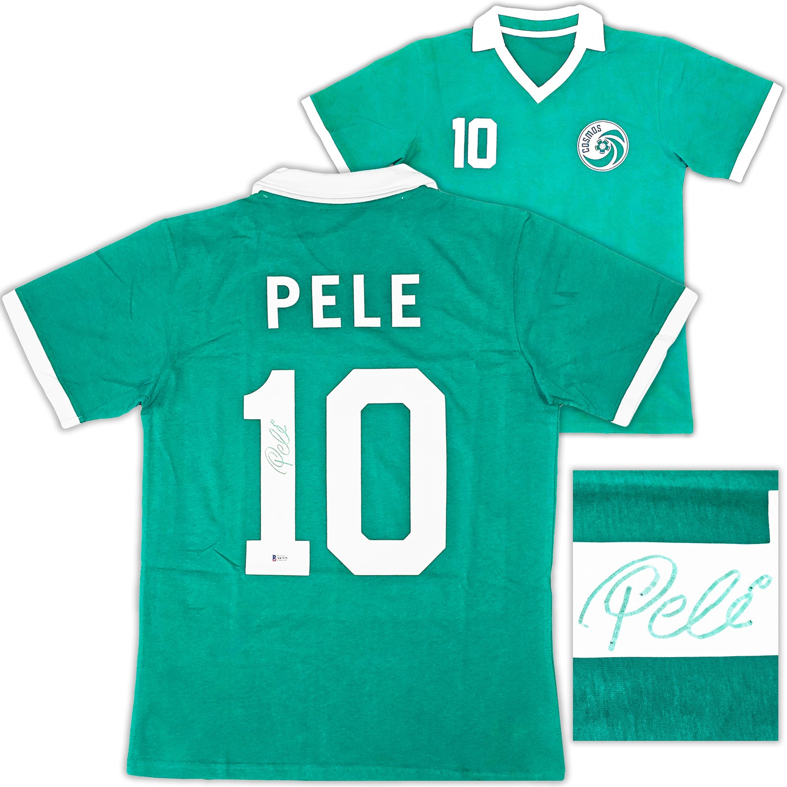 New York Cosmos Pele Autographed Signed Green Jersey Beckett BAS