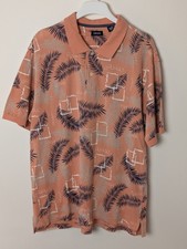 IZOD Polo Shirt XL Orange Palm Leaf Geometric Print Short Sleeve 100 Cotton...