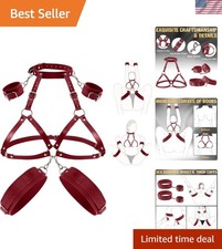 Adjustable BDSM Bondage Kit: Wrist  Thigh Cuffs for Couples B to E Cup 