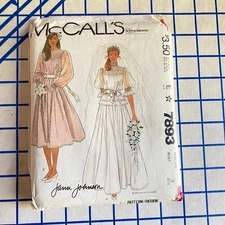 Womens Uncut 1980s Wedding Dress Bridesmaid Pattern Size 8 McCalls 7893