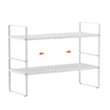 2Pack 16.5-27’’L Expandable Cabinet Shelf Organizers, Stackable Metal Shelves...