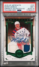 2015 UD ARTIFACTS EMERALD-JSY/PATCH-AUTO #137 MARIO LEMIEUX 8/8 PSA 7 AUTO 10