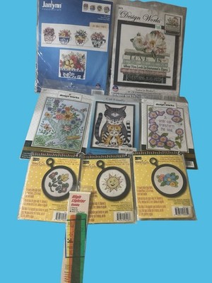 Lot Of 8 Embroidery/Cross Stitch Kits Janlynn, Studio18, Design Works + Guide