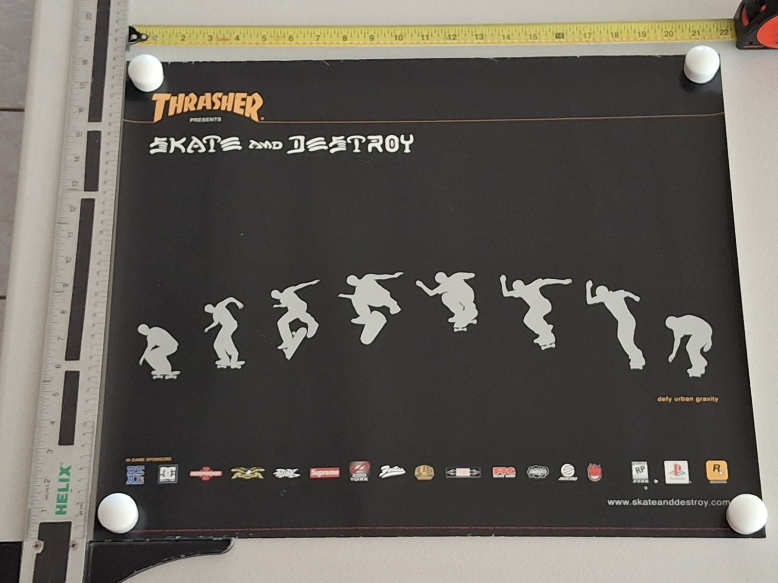 Thrasher Skate and Destroy Poster Black w/ Skateboarder Silhouette Logos