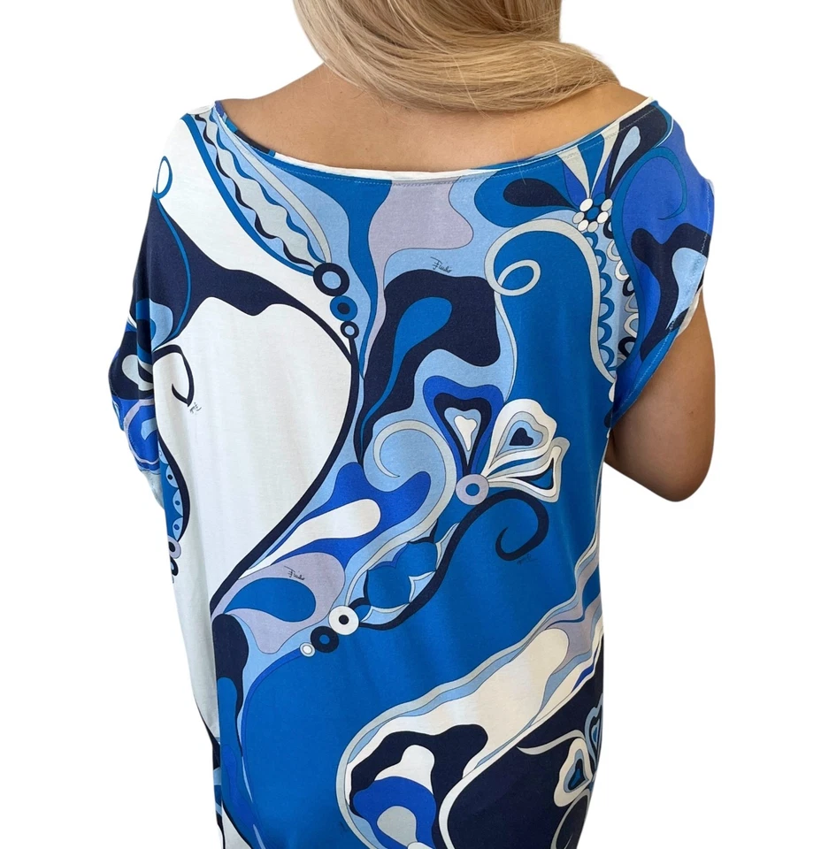 Vestido EMILIO PUCCI Vintage Logo Multicolor #42 Azul Blanco Algodón Rayón Seda Foto 4 de 4