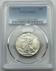 1943-D Walking Liberty Half Dollar, PCGS MS66, Gem BU Silver Coin.