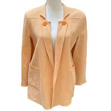 St. John Collection Peach Wool Open Front Knit Jacket Blazer Size 6 Luxury Coat
