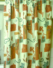 Vintage Patterned - Lined Curtains  42" drop - 48" wide -  Good usable Condition