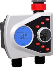 Digital Dual Outlet Water Timer, LCD Display, ECO Mode, Manual and Automatic Con