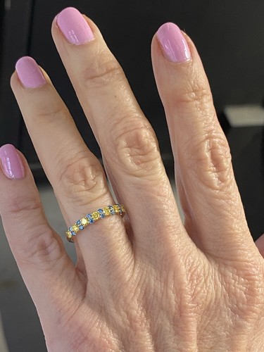 Bague de mariage diamant taille ronde bleu jaune cultivé en laboratoire 0,50 carat or jaune 14 carats - Photo 6 sur 14