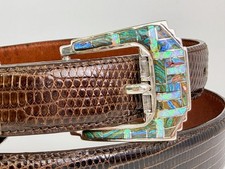 Larry Chavez Turquoise Sterling Buckle on Crocodile Belt Navajo larry m. chavez - Gem main image 2