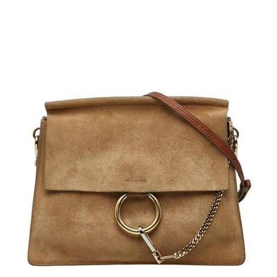 Chloe Faye Crossbody Schultertasche Wildleder Beige Damen Gold Hardware