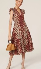Ulla Johnson Women's Dress Pilar Midi Ruffle in Canyon Red Green Tie Dye Size 4