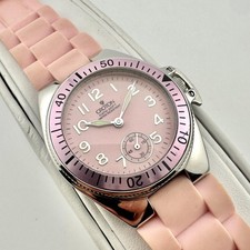 Croton Womens Watch 34mm Pink Dial Silver Tone Round Silicone Strap Diver Quartz
