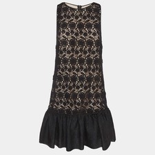 RED Valentino Black Lace Flounce Mini Dress M