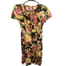 Vintage 90's Floral Cottagecore Short Sleeve Midi Length Romantic Dress Size M