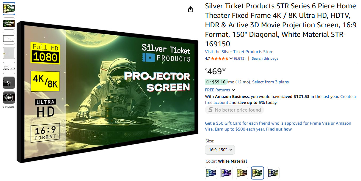 Silver Ticket Products STR169150 150 inch Fixed Frame - White