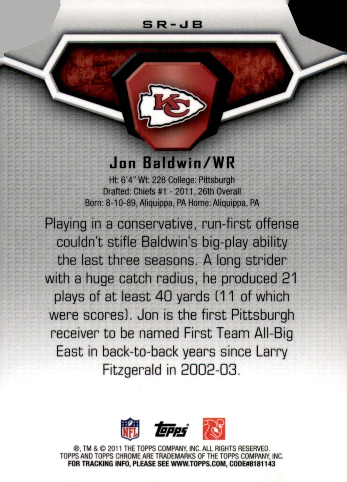 2011 Topps Chrome - Superlative Rookies Jonathan Baldwin #SR-JB (RC) - Image 2 of 2