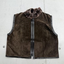 Chaleco Bod & Crisan Mujer Grande Cuero Marrón Reversible Cremallera Cuello Piel Castor