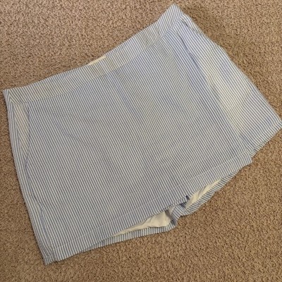 Thread & Supply Blue White Seersucker Lined Pocketed Wrap Skort Womens Large