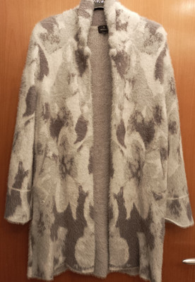 Monari  warmer Strickmantel, Gr.36, Grau/Wollweiß, Materialmix