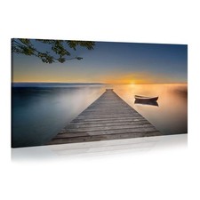 WALLSUP DECOR Pier Canvas Wall Art Painting - Lake Dock Sunset Scene Picture ...
