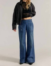 Free People Breezy Denim Pull On Wide Leg Jean Size L