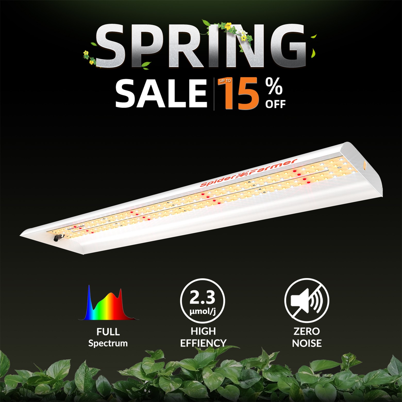 Spider Farmer SF300 LED Grow Light Full Spectrum Indoor Veg Plants Sunlike Light