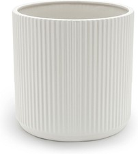 Amazon Basics Fluted Ceramic House Round Planter, 20.3 cm, White