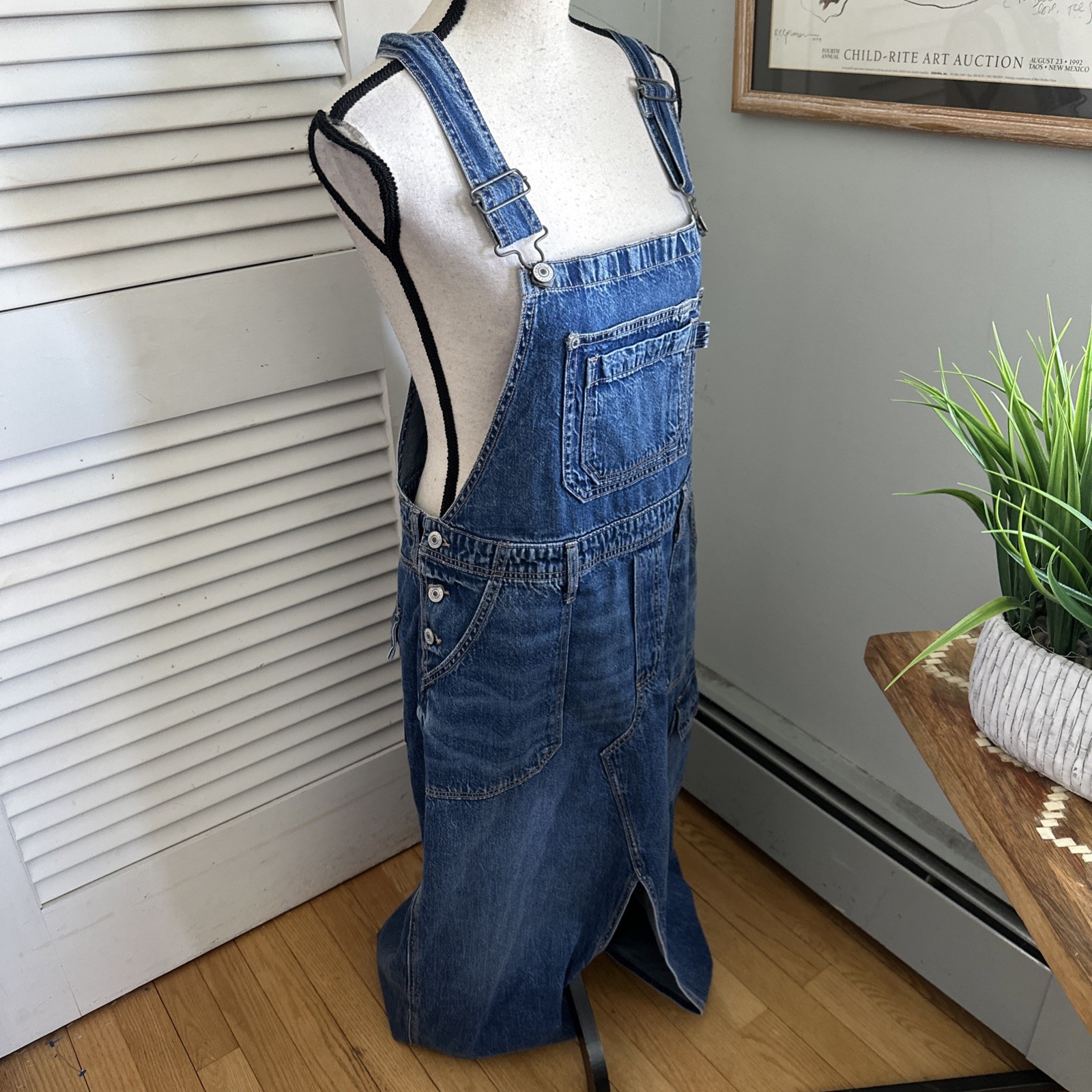 American Eagle Overall Dress Womens Large Denim Maxi Front S