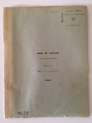 tapuscrit ANNA DE NOAILLES Jean Guignebert 1958 script radio poète biographie - Photo 1/4
