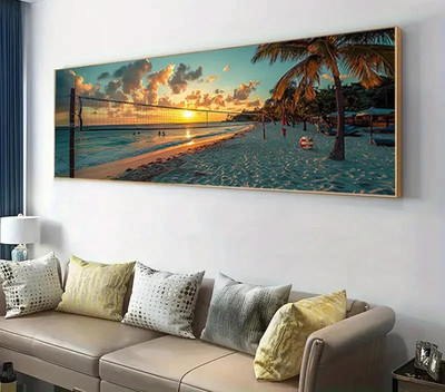 Panoramic Palm Trees Vibrant Ocean Scene Canvas Wall Art Home Decor