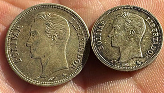 Venezuela Silver Bolivar Coins 0.835 Fine 1960 and 1965 Lot of 2