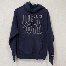 Nike Just Do It Hoodie Navy Blue Graphic Pullover Sweatshirt Mens Small